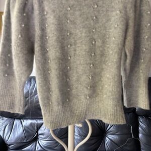 Grey beaded silk Angora lambswool knit sweater by FaBE